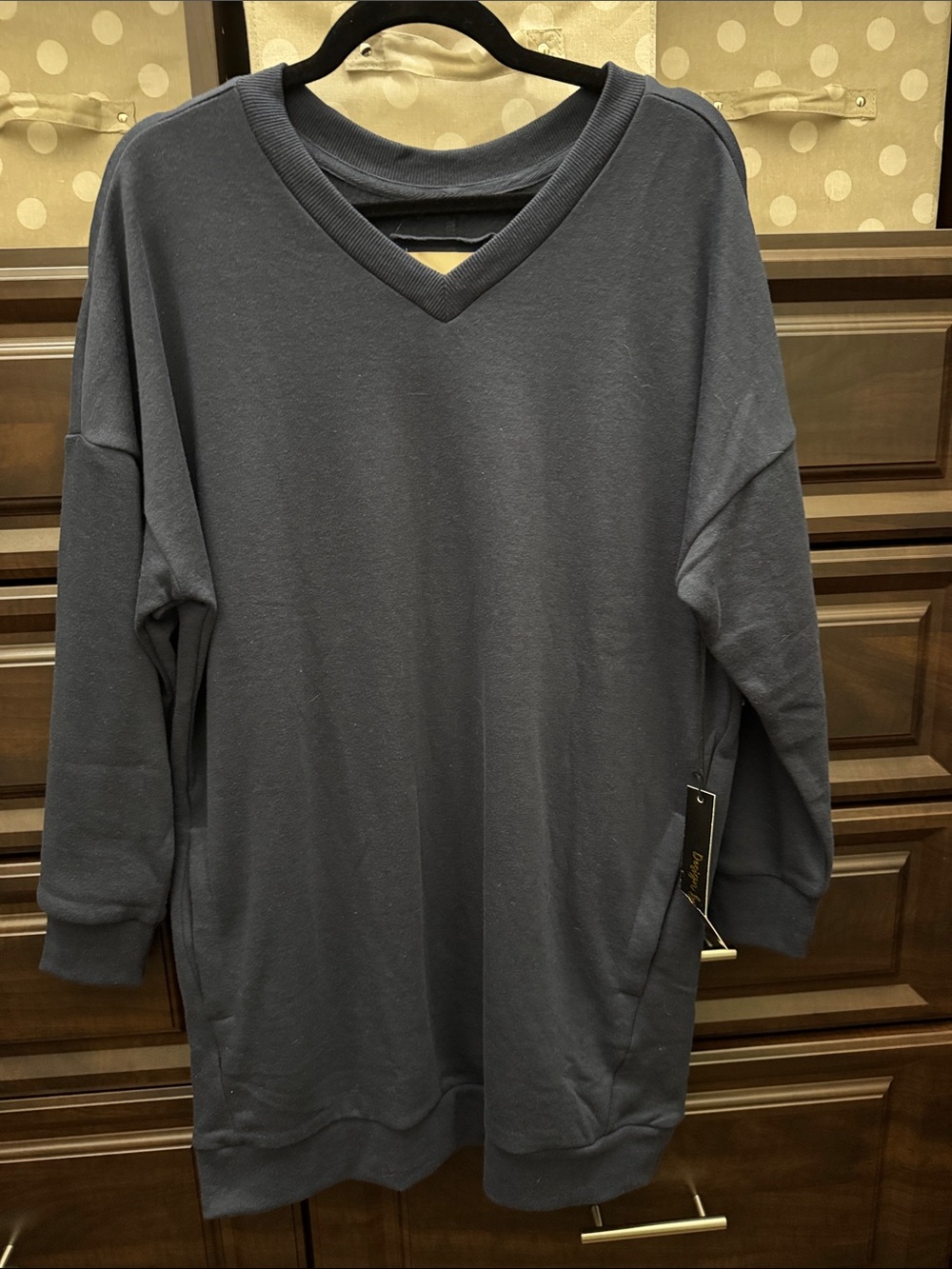 Oversized V-Neck Pullover Sweatshirt/dress in navy